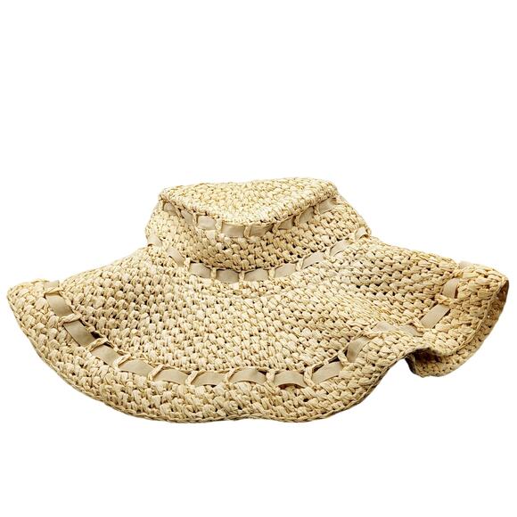 Ann Taylor LOFT Tan 100% Paper Woven Floppy Hat Sun Hat with Ribbon Detail - Picture 2 of 12